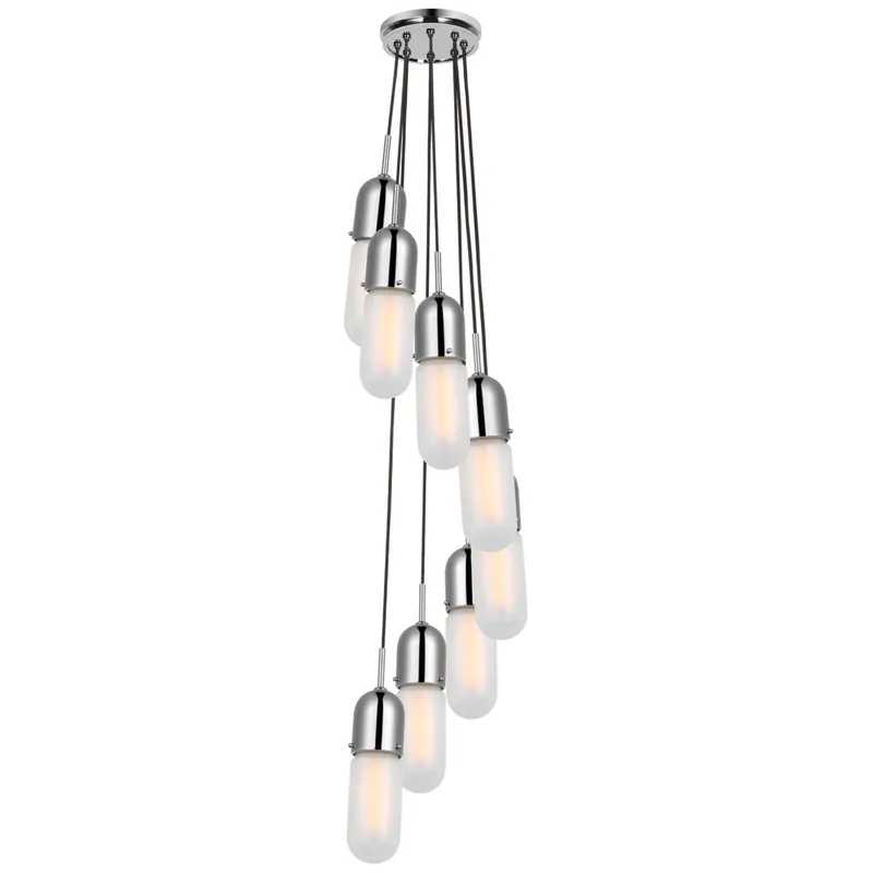 Thomas O'Brien Junio 8-Light Pendant in Polished Nickel with Frosted Glass Ceiling Light W9.5" (Configurable)
