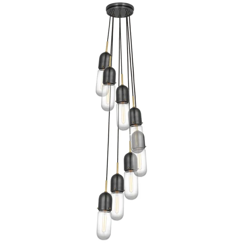 Thomas O'Brien Junio 8-Light Pendant in Bronze and Brass with Clear Glass Ceiling Light W9.5" (Configurable)