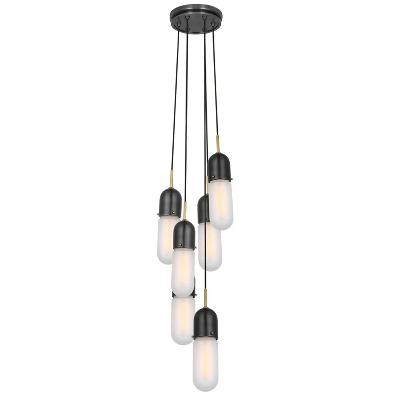Thomas O'Brien Junio 6-Light Pendant in Bronze and Brass with Frosted Glass Ceiling Light W9.5" (Configurable)
