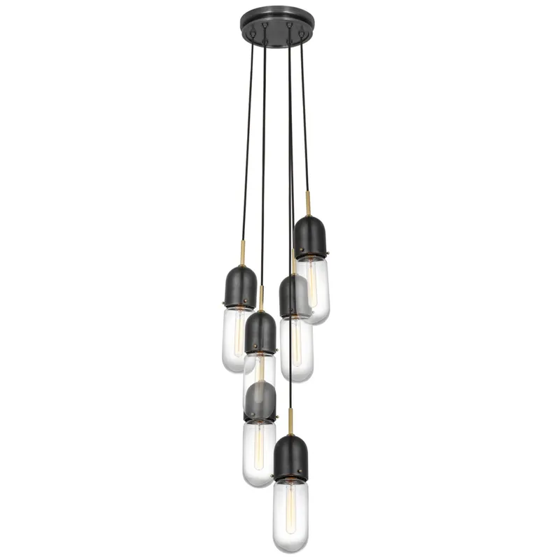 Thomas O'Brien Junio 6-Light Pendant in Bronze and Brass with Clear Glass Ceiling Light W9.5" (Configurable)