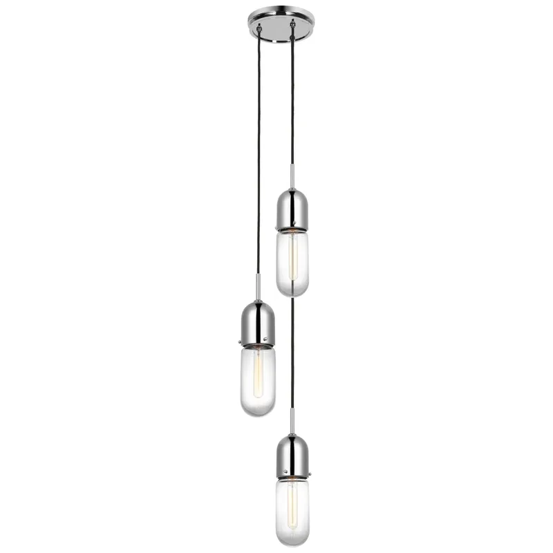 Thomas O'Brien Junio 3-Light Pendant in Polished Nickel with Clear Glass Ceiling Light W8.75" (Configurable)