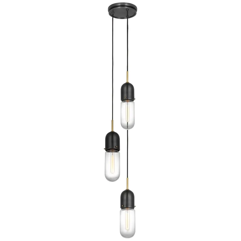 Thomas O'Brien Junio 3-Light Pendant in Bronze and Brass with Clear Glass Ceiling Light W8.75" (Configurable)