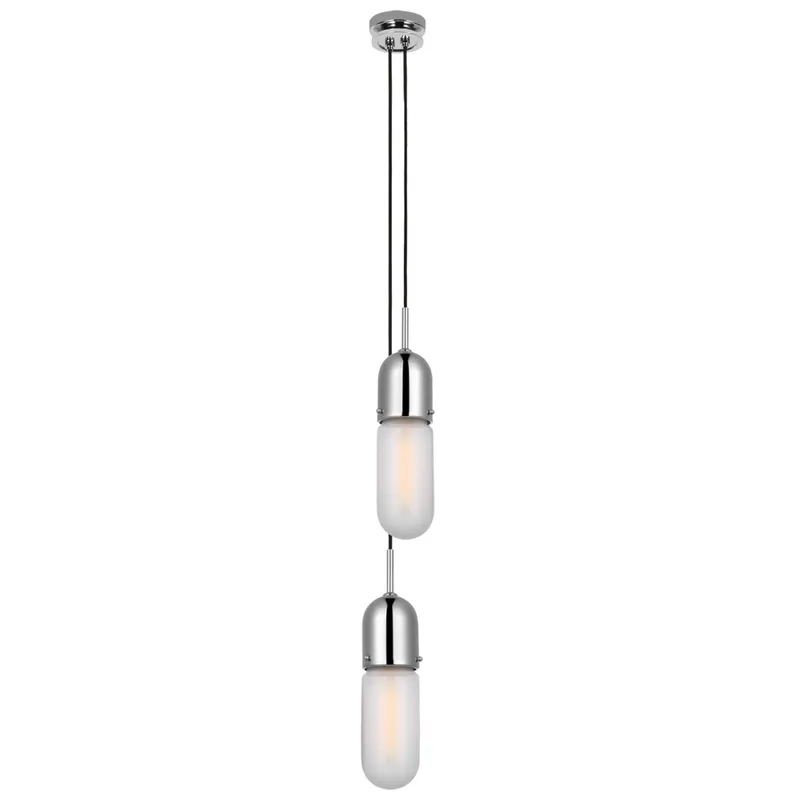 Thomas O'Brien Junio 2-Light Pendant in Polished Nickel with Frosted Glass Ceiling Light W5.5" (Configurable)