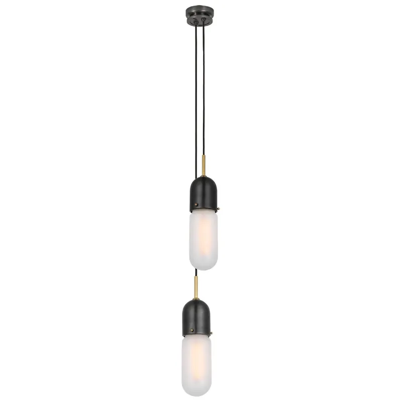 Thomas O'Brien Junio 2-Light Pendant in Bronze and Brass with Frosted Glass Ceiling Light W5.5" (Configurable)