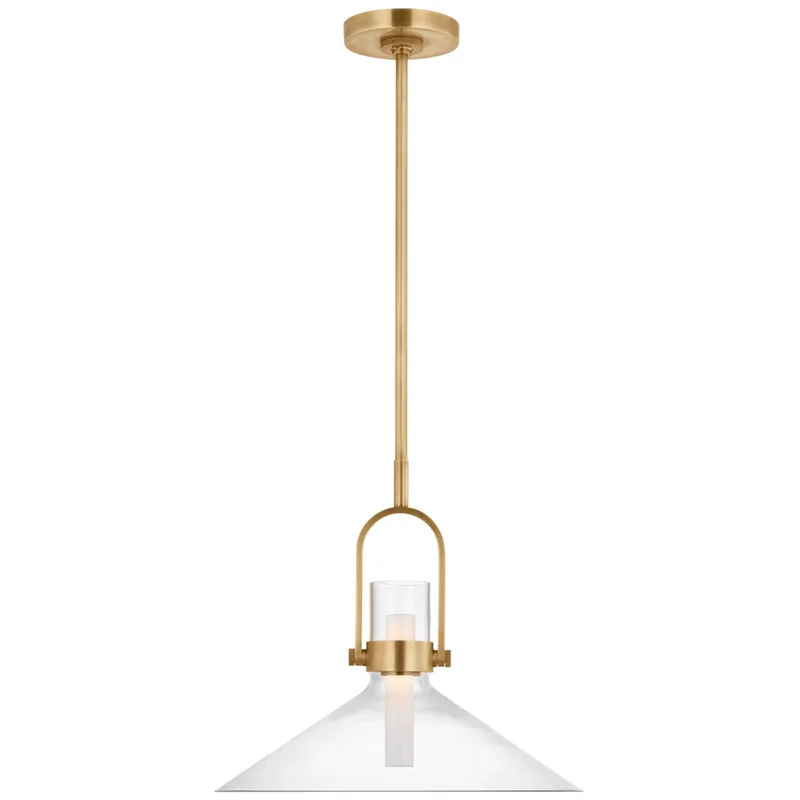 Ian K. Fowler Larkin 18" Empire Pendant in Hand-Rubbed Antique Brass with Clear Glass Ceiling Light W18.5"