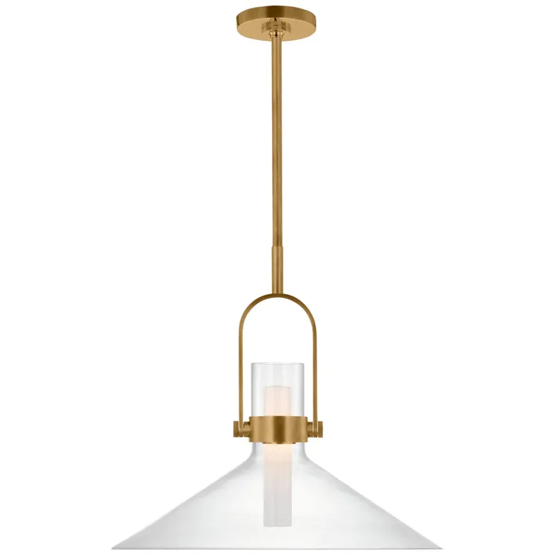 Ian K. Fowler Larkin 24" Empire Pendant in Hand-Rubbed Antique Brass with Clear Glass Ceiling Light W24"