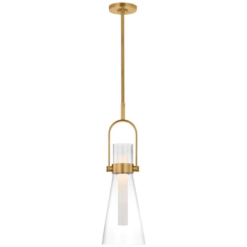 Ian K. Fowler Larkin 9" Conical Pendant in Hand-Rubbed Antique Brass with Clear Glass Ceiling Light W9.25"
