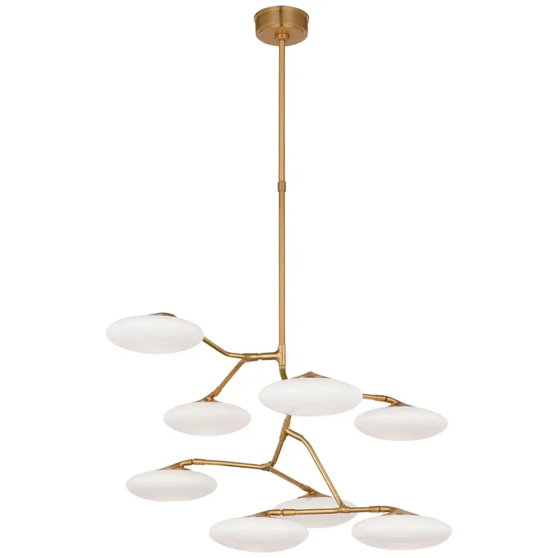 Champalimaud Brindille XL Entry Chandelier in Soft Brass with White Glass Ceiling Light W38.75"