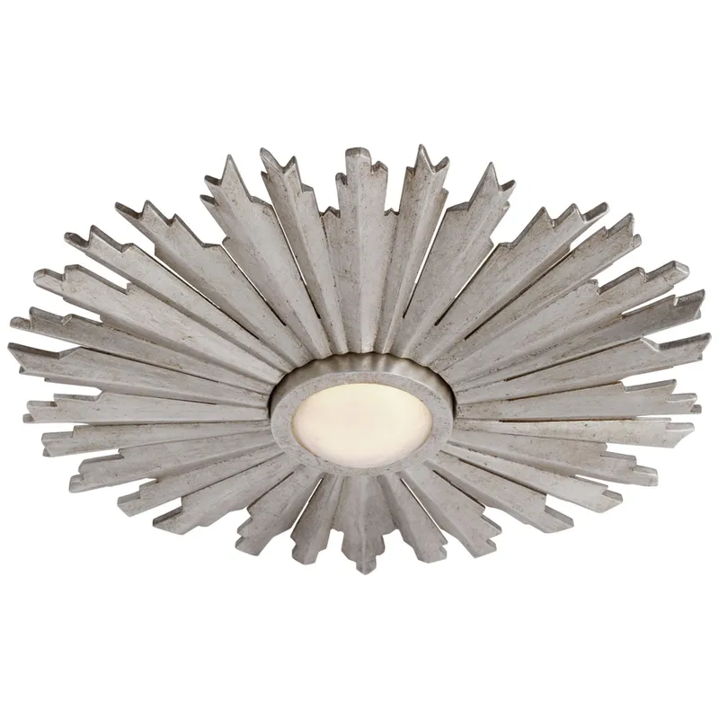 Chapman & Myers Claymore 14" Flush Mount in Burnished Silver Leaf with White Glass Ceiling Light W13.75" x H2"