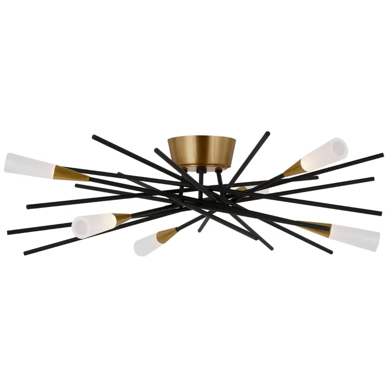 Chapman & Myers Stellar Flush Mount in Matte Black and Antique Brass with Frosted Acrylic Ceiling Light W28" x H7.75"