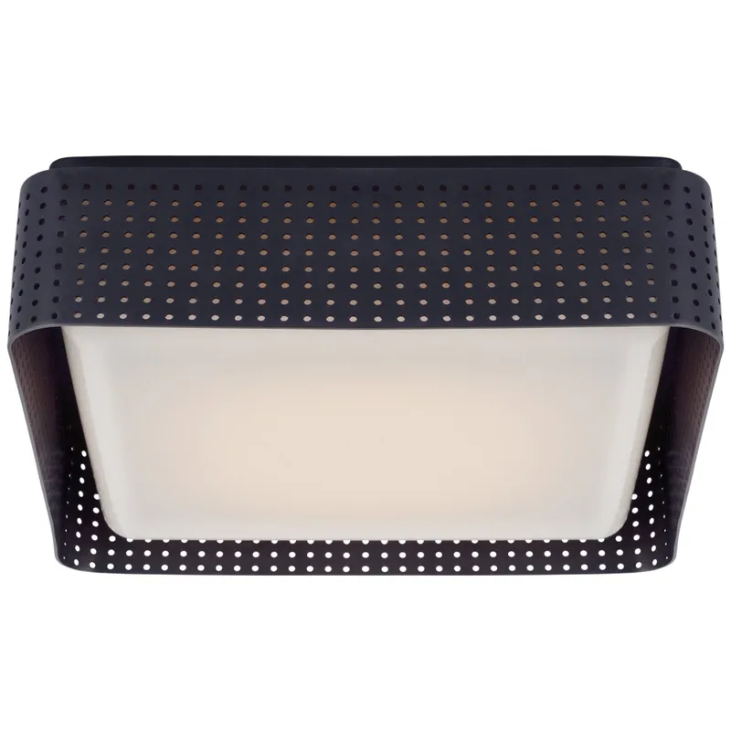 Kelly Wearstler Precision 12.5" Square Flush Mount in Bronze with White Glass Ceiling Light W12.5" x H3.75"