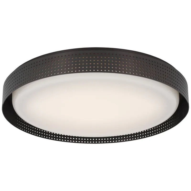 Kelly Wearstler Precision 18" Round Flush Mount in Bronze with White Glass Ceiling Light W18" x H2.75"