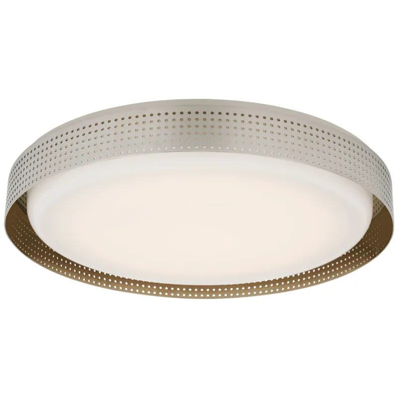 Kelly Wearstler Precision 18" Round Flush Mount in Polished Nickel with White Glass Ceiling Light W18" x H2.75"