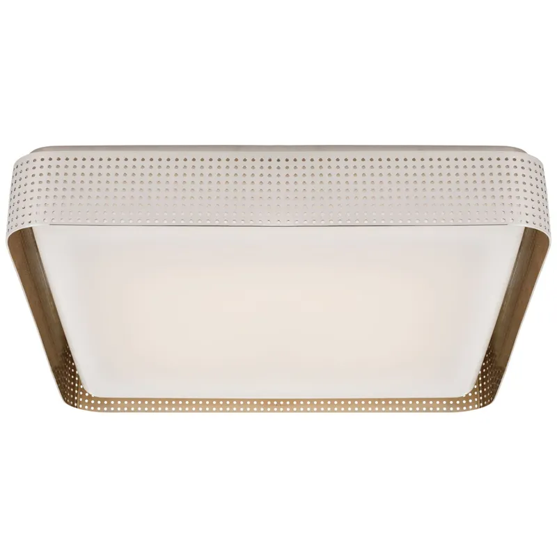 Kelly Wearstler Precision 20" Square Flush Mount in Polished Nickel with White Glass Ceiling Light W20" x H3.75"