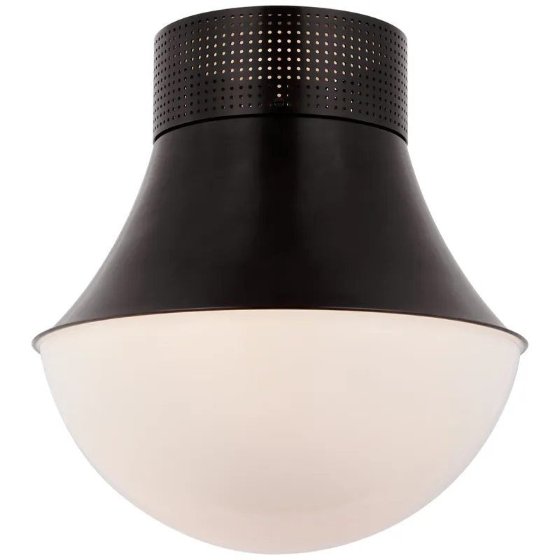 Kelly Wearstler Precision 17" Flush Mount in Bronze with White Glass Ceiling Light W17" x H17.75"