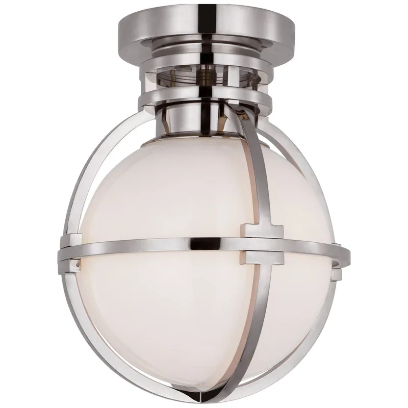 Chapman & Myers Gracie 7" Captured Globe Flush Mount in Polished Nickel with White Glass Ceiling Light W7.25" x H9.5"