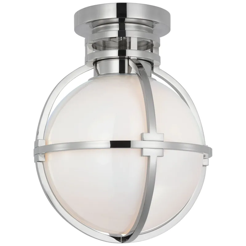 Chapman & Myers Gracie 10" Captured Globe Flush Mount in Polished Nickel with White Glass Ceiling Light W10" x H13"