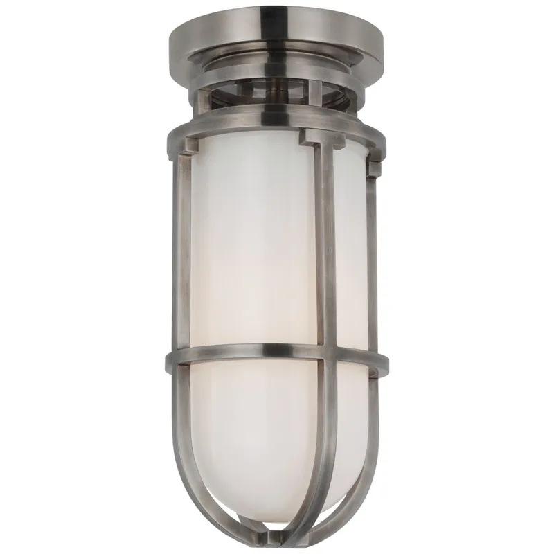 Chapman & Myers Gracie Tall Flush Mount in Antique Nickel with White Glass Ceiling Light W4.75" x H11"