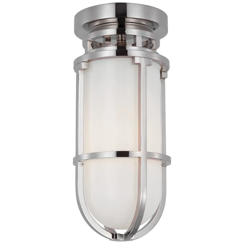 Chapman & Myers Gracie Tall Flush Mount in Polished Nickel with White Glass Ceiling Light W4.75" x H11"