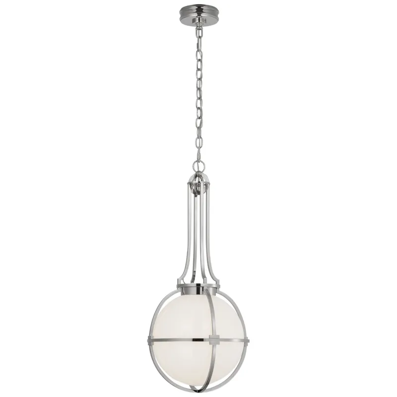 Chapman & Myers Gracie Medium Captured Globe Pendant in Polished Nickel with White Glass Ceiling Light W13" x H29.5"