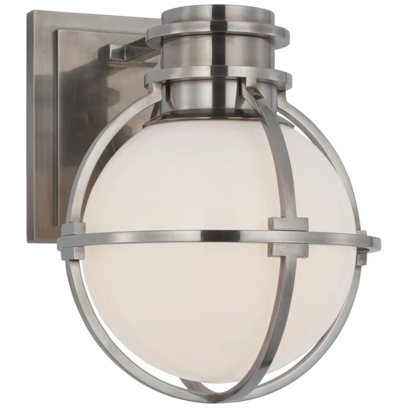 Chapman & Myers Gracie Single Sconce in Antique Nickel with White Glass Wall Light W6.5" x H8.5"