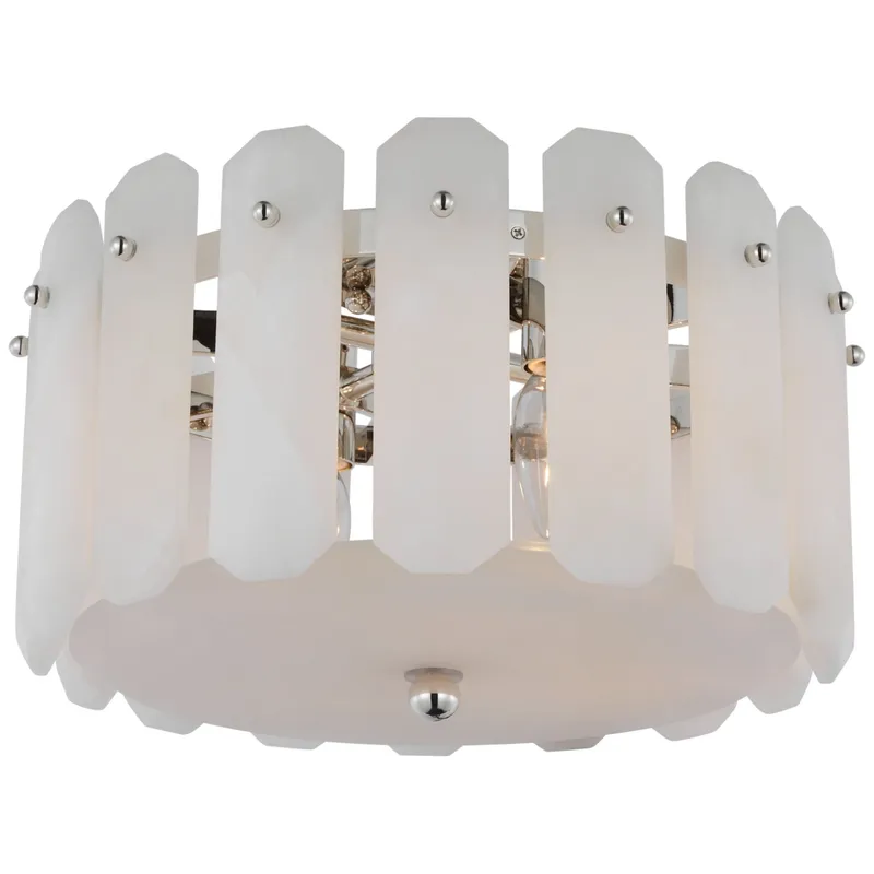 AERIN Bonnington Small Flush Mount in Polished Nickel with Alabaster Ceiling Light W14.25" x H8.25"
