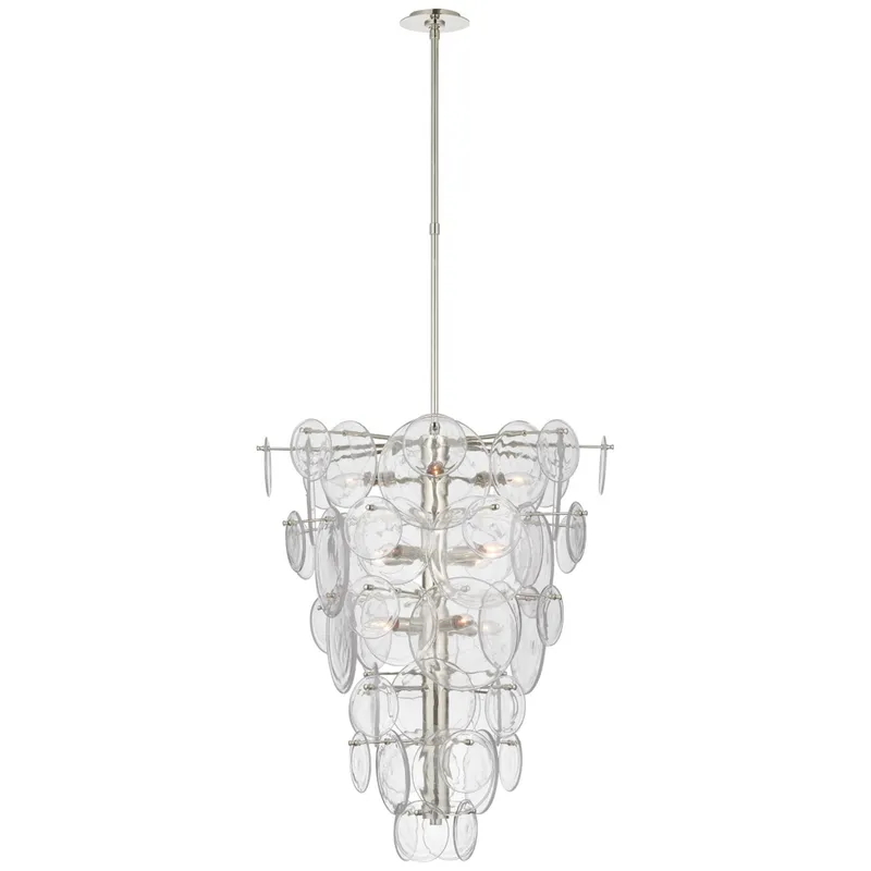 AERIN Loire Cascading Chandelier in Polished Nickel with Clear Strie Glass Ceiling Light W29.25"