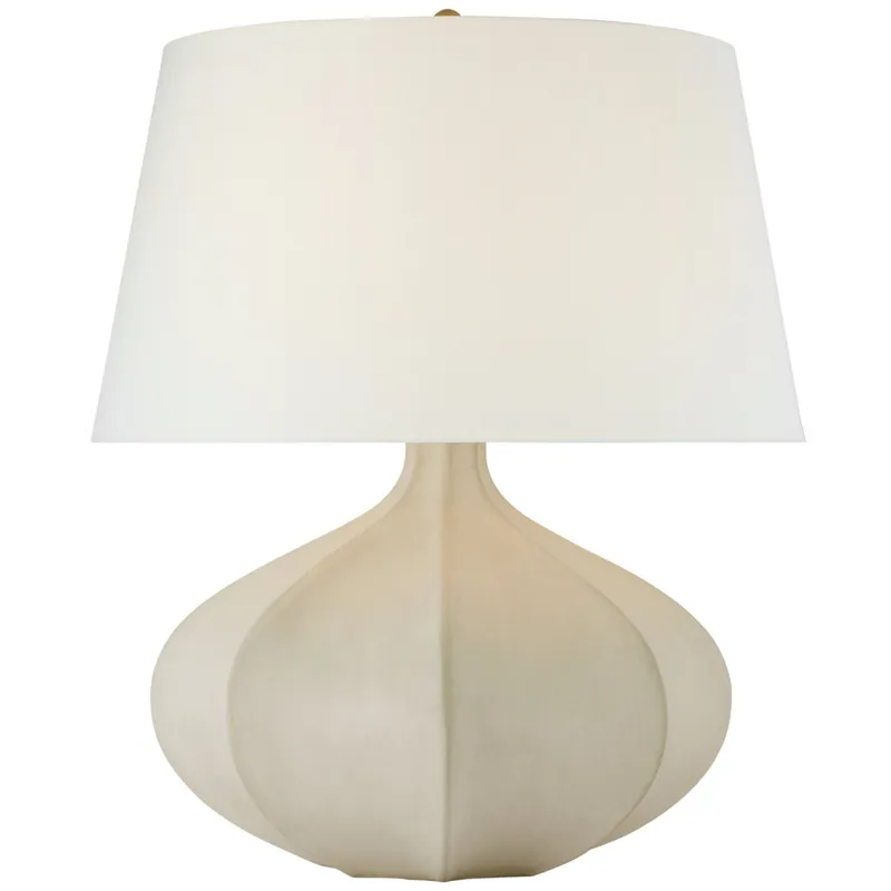 AERIN Rana Medium Wide Table Lamp in Stone White with Linen Shade W20.5" x H24.75"
