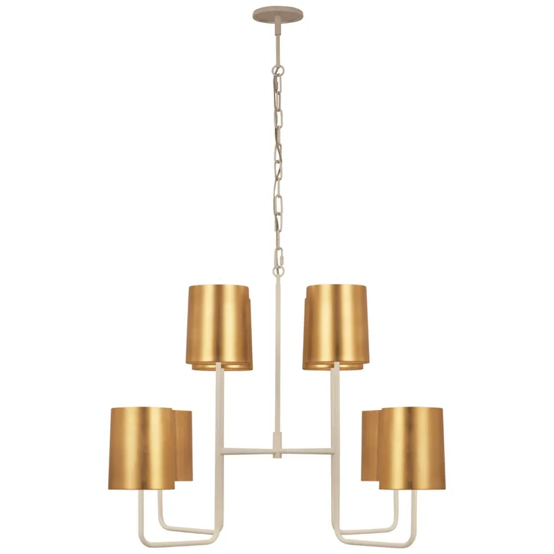 Barbara Barry Go Lightly Extra Large Two Tier Chandelier in China White with Gild Shades Ceiling Light W30" x H25.25"
