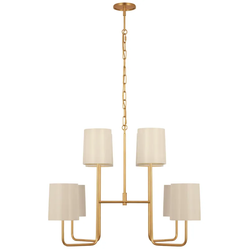 Barbara Barry Go Lightly Extra Large Two Tier Chandelier in Gild with China White Shades Ceiling Light W30" x H25.25"