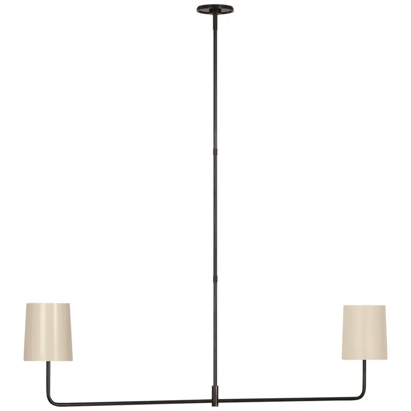 Barbara Barry Go Lightly 54" Two Light Linear Chandelier in Bronze with China White Shades Ceiling Light W54"