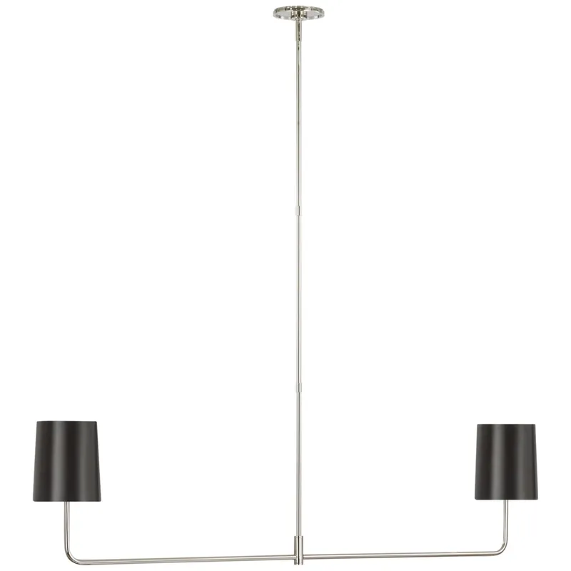 Barbara Barry Go Lightly 54" Two Light Linear Chandelier in Polished Nickel with Bronze Shades Ceiling Light W54"
