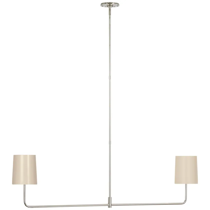 Barbara Barry Go Lightly 54" Two Light Linear Chandelier in Polished Nickel with China White Shades Ceiling Light W54"