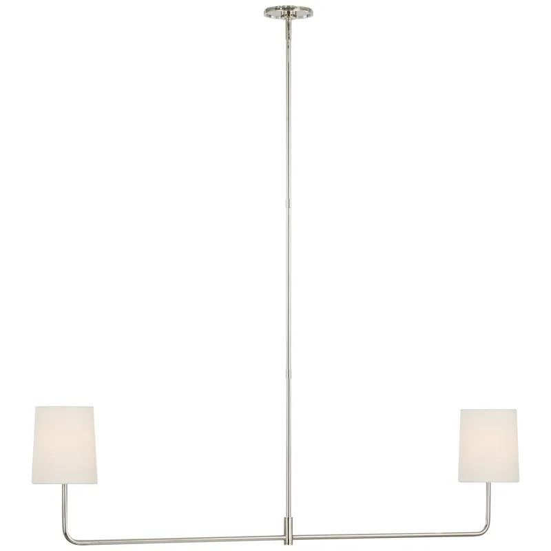 Barbara Barry Go Lightly 54" Two Light Linear Chandelier in Polished Nickel with Linen Shades Ceiling Light W54"