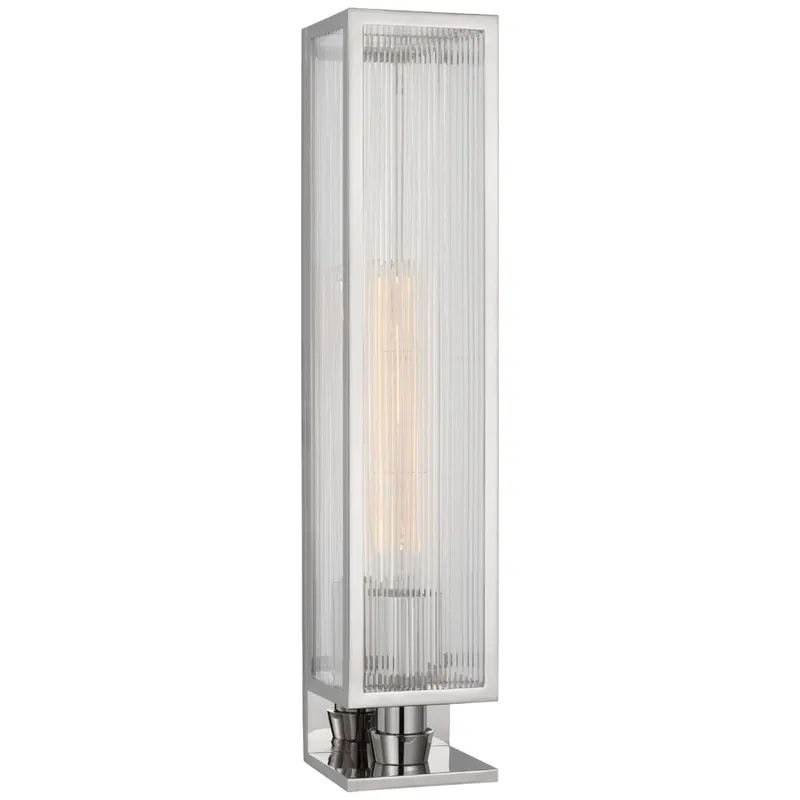 Barbara Barry York 24" Single Box Sconce in Polished Nickel with Clear Ribbed Glass Wall Light W5" x H24.25"