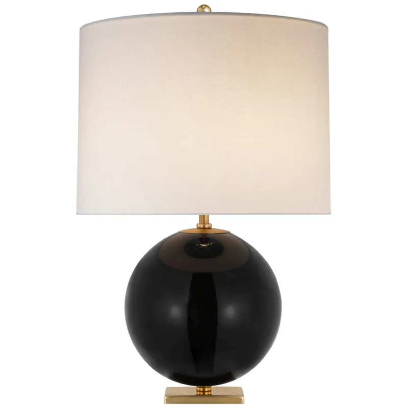 kate spade new york Elsie Table Lamp in Black Reverse Painted Glass with Linen Shade W16" x H25.5"