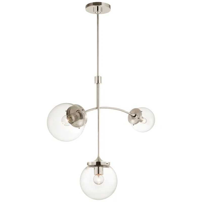 kate spade new york Prescott Small Chandelier in Polished Nickel with Clear Glass Ceiling Light W27"