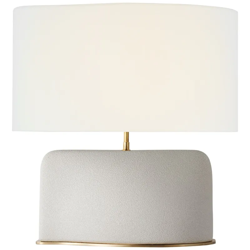 Kelly Wearstler Amantani Medium Sculpted Form Table Lamp in Porous White with Linen Shade W22" x H23"