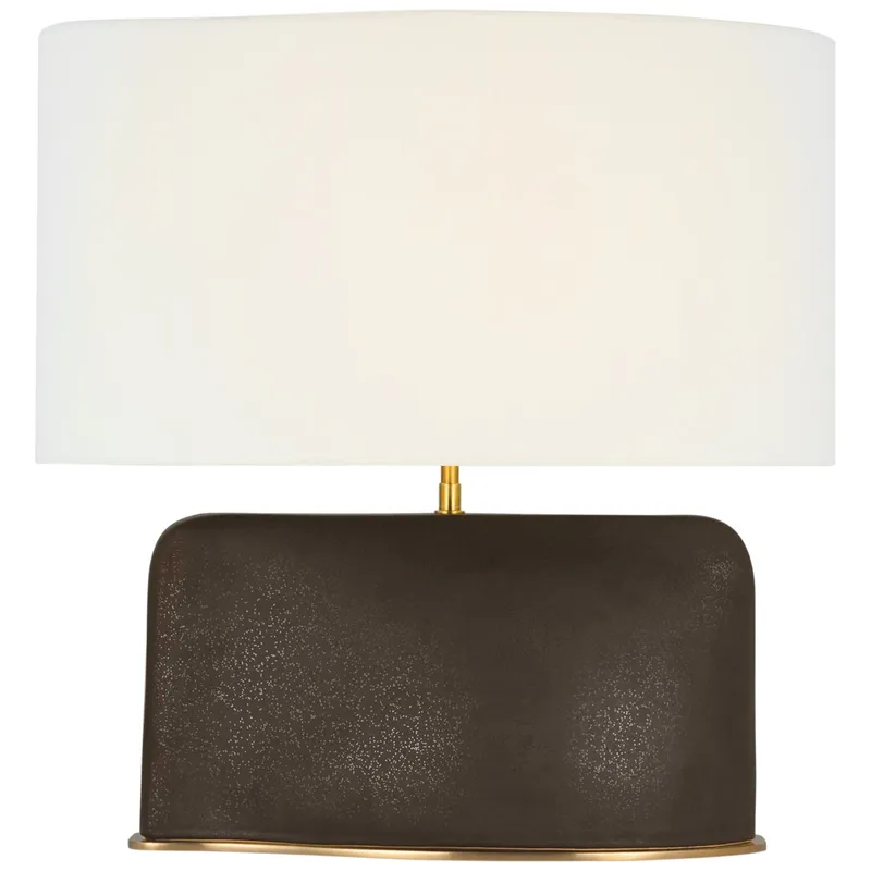 Kelly Wearstler Amantani Medium Sculpted Form Table Lamp in Stained Black Metallic with Linen Shade W22" x H23"