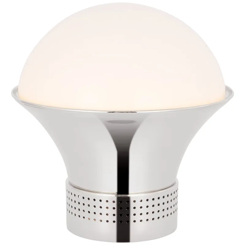 Kelly Wearstler Precision Medium Table Lantern in Polished Nickel with White Glass Table Lamp W17" x H17.75"