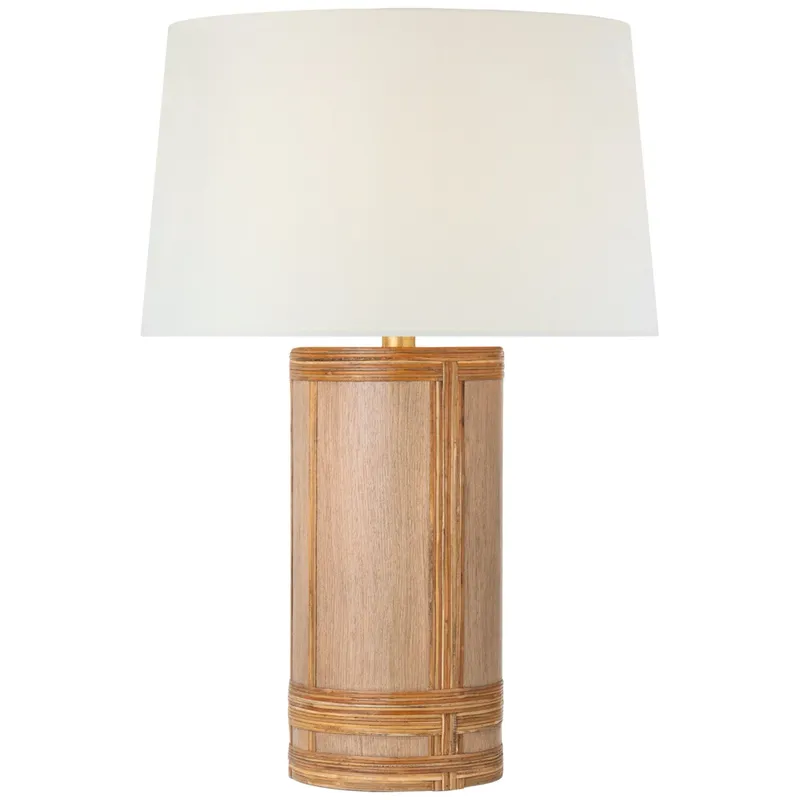 Marie Flanigan Lignum Medium Table Lamp in Light Oak and Natural Rattan with Linen Shade W19" x H28"