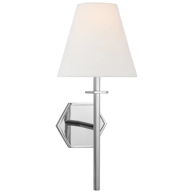 Paloma Contreras Olivier Medium Sconce in Polished Nickel with Linen Shade Wall Light W8" x H17.75"