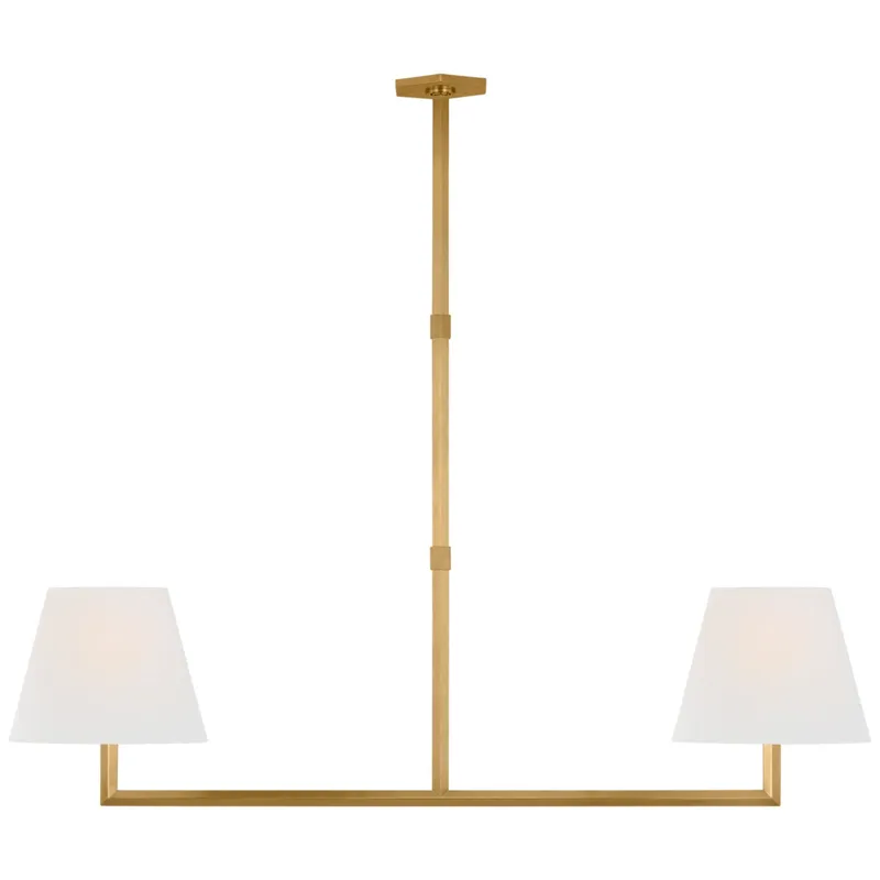 Paloma Contreras Olivier 65" Linear Chandelier in Hand-Rubbed Antique Brass with Linen Shade Ceiling Light W65"