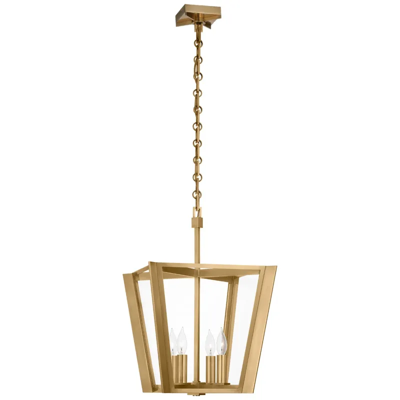 Paloma Contreras Palais 15" Lantern in Hand-Rubbed Antique Brass with Clear Glass Ceiling Light W15" x H22.25"