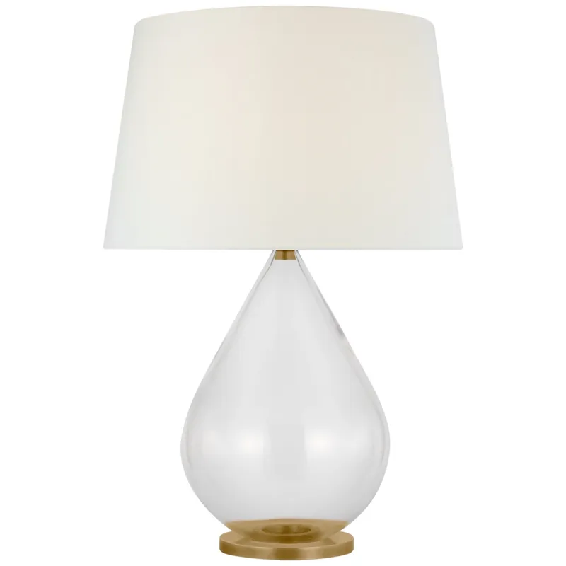 Paloma Contreras Vosges Large Table Lamp in Clear Glass and Hand-Rubbed Antique Brass with Linen Shade W21.5" x H32.25"