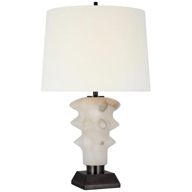 Thomas O'Brien Luxor Medium Table Lamp in Alabaster and Bronze with Linen Shade W14.5" x H25.25"