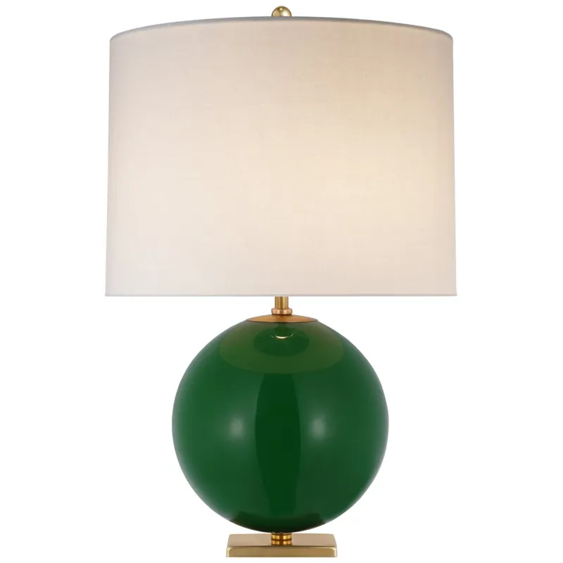 kate spade new york Elsie Table Lamp in Green Reverse Painted Glass with Linen Shade W16" x H25.5"
