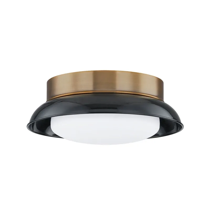 Arnie 2-Light Flush Mount in Patina Brass 14.25W x 5.25H (Gloss Black)