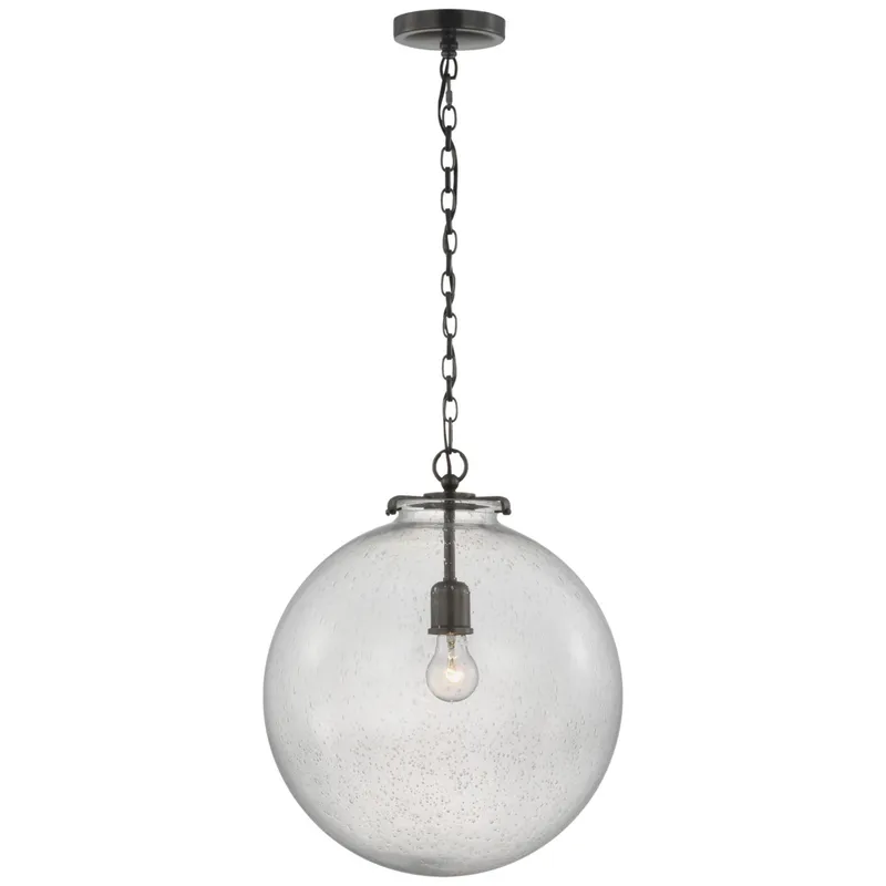 Thomas O'Brien Katie Large Globe Pendant in Bronze with Seeded Glass Ceiling Light W16" x H19.25"