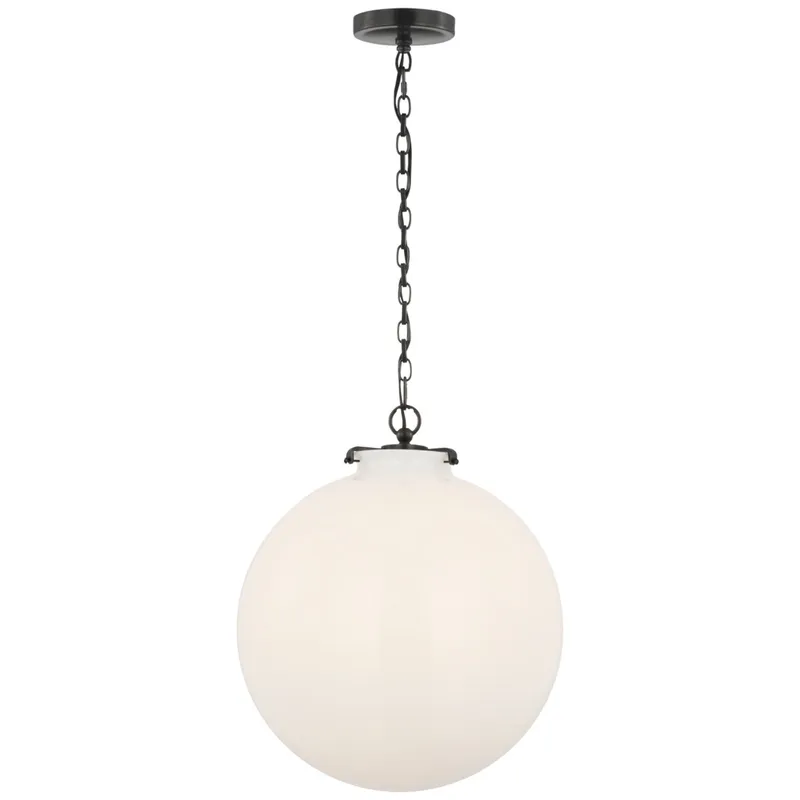 Thomas O'Brien Katie Large Globe Pendant in Bronze with White Glass Ceiling Light W16" x H19.25"
